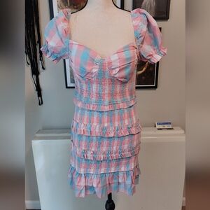 NWT Blue/Pink Tiered Ruffle Body con Dress